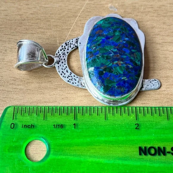 OVERSIZED STATEMENT LAPIS MALACHITE CHRYSOCOLLA PENDANT 925 STERLING SILVER